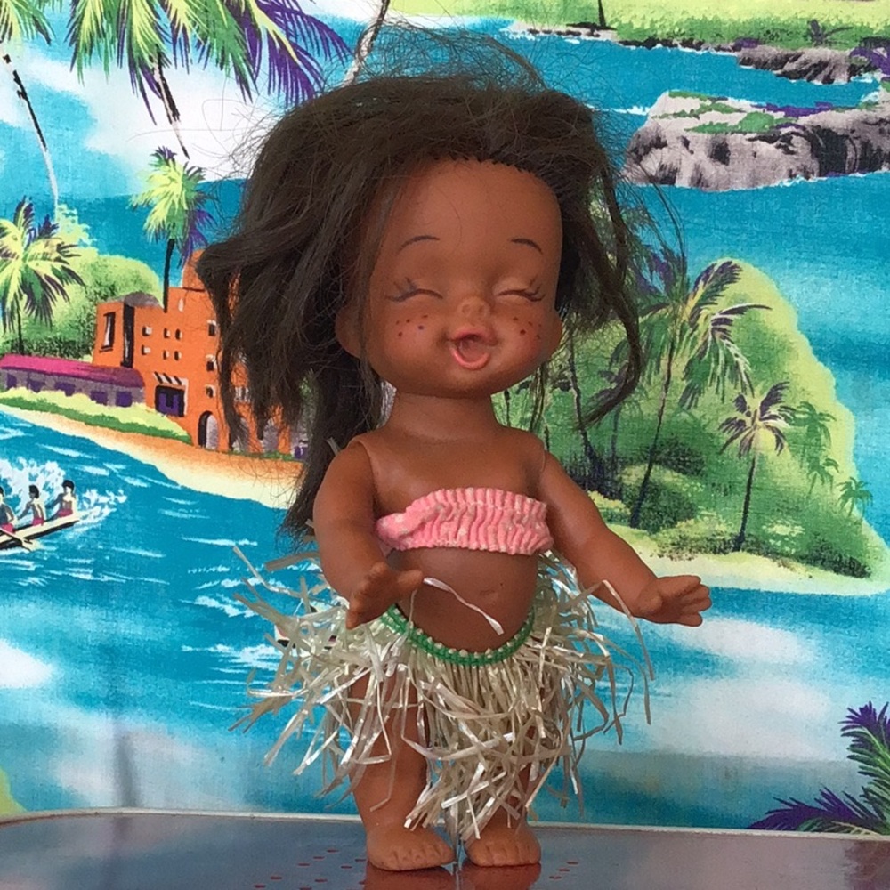 Vintage Rubber Hawaiian Hula Girl Tiki Doll With Grass Skirt 1970’s 🌺